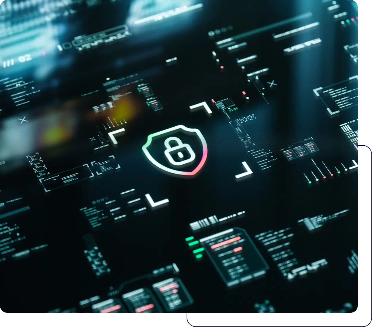 Secure digital network with padlock symbol