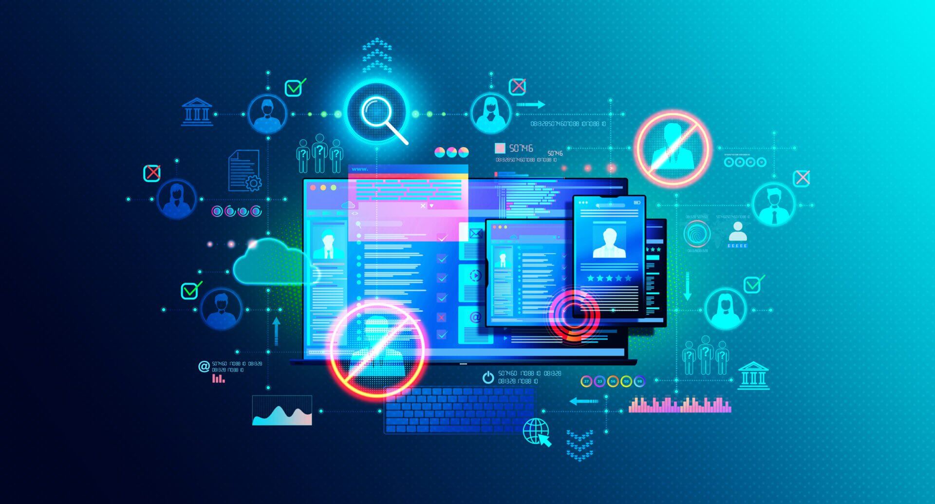 Cybersecurity dashboard with glowing interface elements